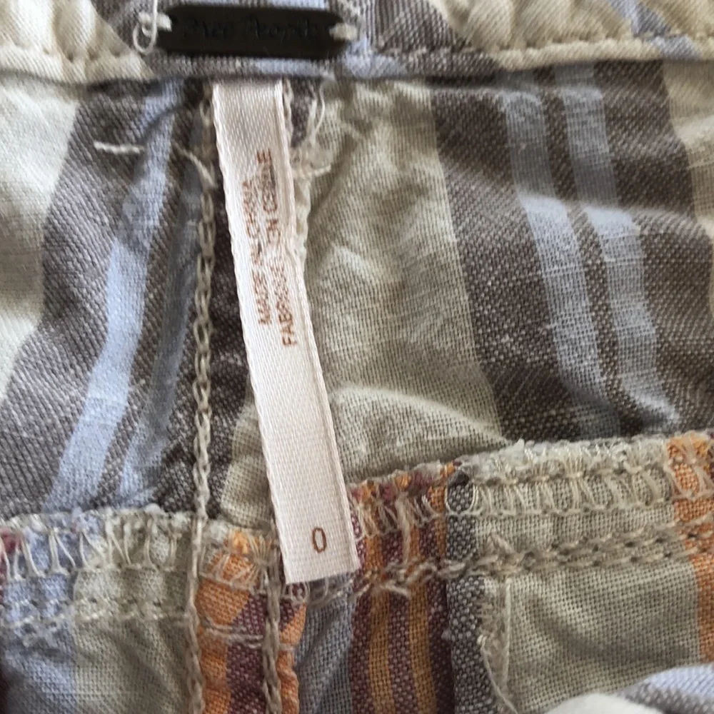 Free People Morning Rain Pastel Stripe Linen Blend Button-Fly Shorts Size 0- EUC